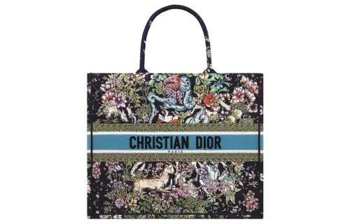 DIOR BookTote Embroidery Tote Bag, Shopping Bag, Handbag Large Women's Blue/Multicolor