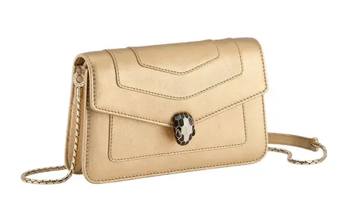 BVLGARI Serpenti Forever Calfskin Wallet, Shoulder Bag, Crossbody Bag Regular Women's Gold