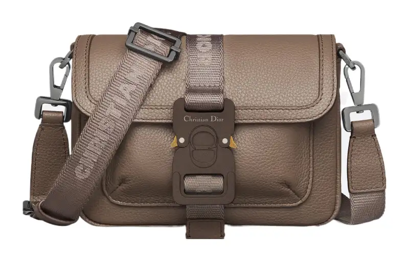 DIOR Grained Calfskin Shoulder Bag, Crossbody Bag Mini Men's Khaki