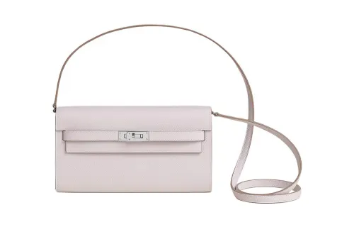 HERMES Kelly To Go Silver Tone Buckle Epsom Leather Crossbody Wallet Regular Women's 09 Mauve Pale Light Purple