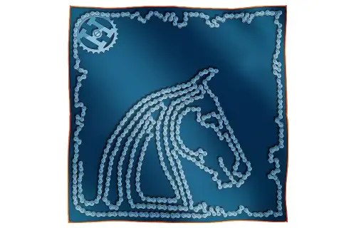 HERMES Cheval Silk Scarves Men's Blue