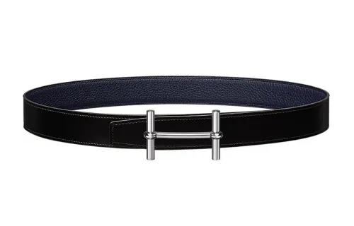 HERMES Togo Calfskin Leather Belts Men's Black/Blue 3.2cm