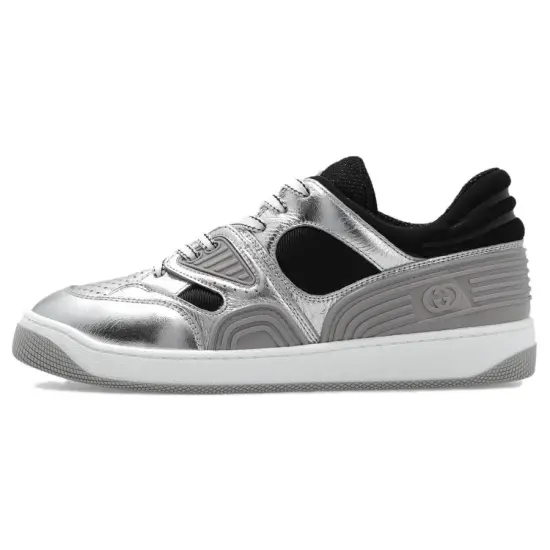GUCCI Basket Metallic-leather Sneakers