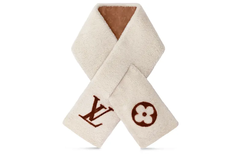 LOUIS VUITTON SHEARLING Knit Scarves Unisex Beige