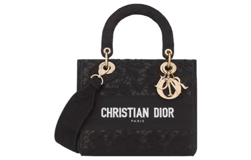 DIOR Lady D Lite Embroidery Handbag, Shoulder Bag, Crossbody Bag, Handbag Medium Women's Black