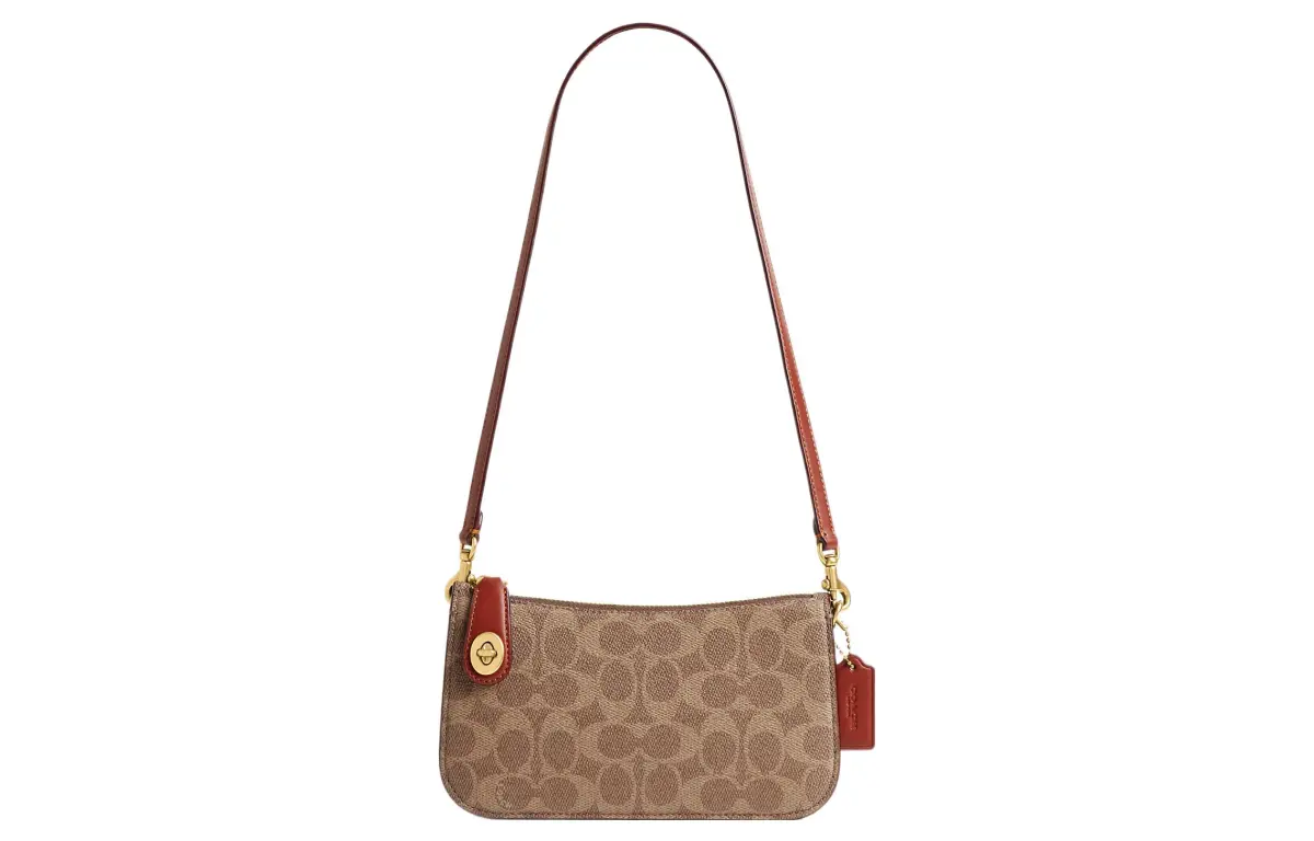 COACH Penn Coated Canvas With Refined Calfskin Handbag, Shoulder Bag Small Women's Brown