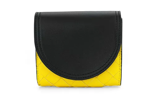 Bottega Veneta Lambskin Wallet Women's Yellow Black