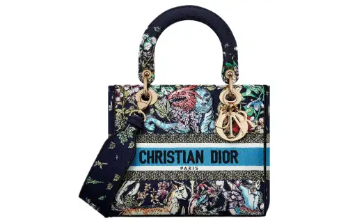 DIOR Lady D Lite Embroidery Handbag, Shoulder Bag, Crossbody Bag, Handbag Medium Women's Blue/Multicolor