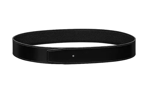 HERMES Box Solid Color Double Sided Double Sided Calfskin Leather Belts Men's Black Width 3.8CM