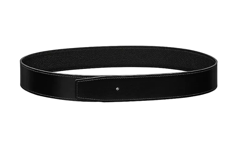 HERMES Box Solid Color Double Sided Double Sided Calfskin Leather Belts Men's Black Width 3.8CM