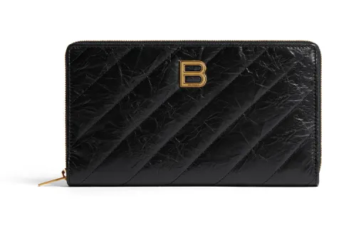 Balenciaga Crush Logo Plaque Zip Around Wallet