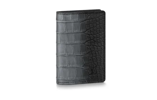 LOUIS VUITTON Crocodile Leather Wallet, Card Holder, Wallet Men's Gray Black