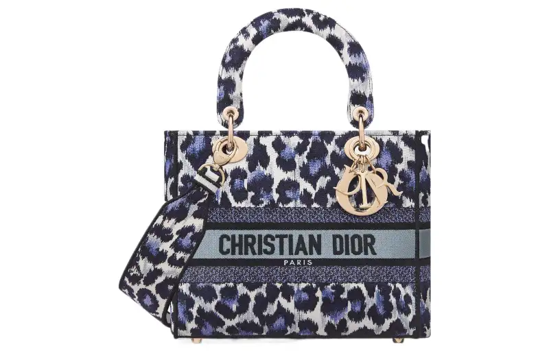 DIOR Lady D Lite Embroidery Handbag, Shoulder Bag, Crossbody Bag, Handbag Medium Women's Blue/Multicolor