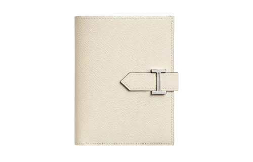 HERMES Bearn Silver Tone Buckle Epsom Calfskin Wallet Regular Women's Cream White