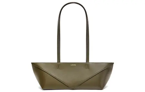 LOEWE Shiny Cow Leather Handbag, Shoulder Bag Women's Dark Khaki Green