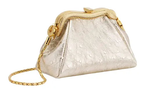 BVLGARI Serpentine Ostrich Leather One Shoulder Crossbody Clutch Extra Mini Women's Light Gold
