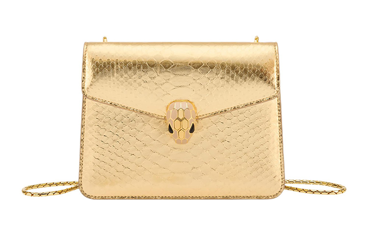 BVLGARI Bvlgari Serpenti Forever Magnetic Snakehead Buckle Adjustable Shoulder Strap Metal Ostrich Leather Shoulder Crossbody Bag Small Women's Gold