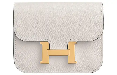 HERMES Constance Slim Gold tone Lock Epsom Leather Wallet, Card Holder, Fanny Pack Women's M4 Gris Pale Cream Gray