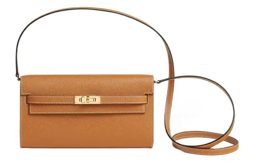HERMES Kelly To Go Epsom Leather Crossbody Wallet 19 Women's 1H Toffee