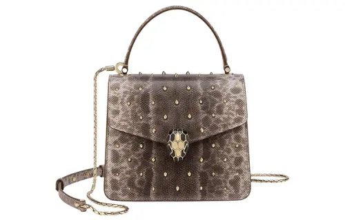 BVLGARI Serpenti Forever Leather Shoulder Bag, Crossbody Bag, Handbag Small Women's Brown