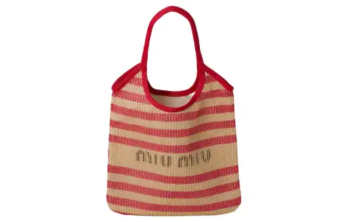 MIU MIU Fabric With Linen One Shoulder Handbag Women's Red/Beige