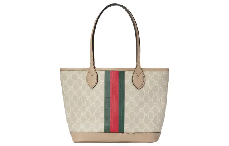 GUCCI Ophidia Canvas With Leather Trim Tote Bag, Shopping Bag, Shoulder Bag, Handbag Small Women's Beige/White
