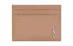 SAINT LAURENT Cassandre Grained Calfskin Card Holder Men's Gray Brown
