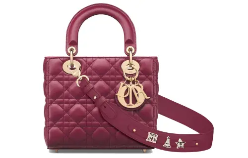 DIOR Lady Dior Lambskin Handbag, Shoulder Bag, Crossbody Bag, Handbag Small Women's Dark Purple Red