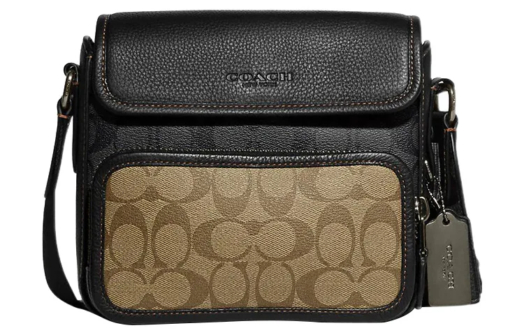 COACH Sullivan Coated Canvas With Refined Pebbled Leather Crossbody Bags Small Men's Brown & Black
