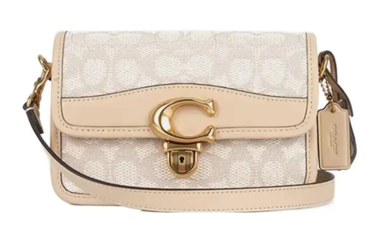 COACH Studio Cow Leather With Textile Envelope Bag, Crossbody Bag, Shoulder Bag Women's Ivory White With Beige