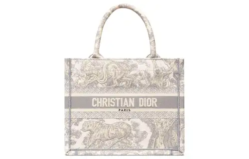 DIOR BookTote Embroidery Tote Bag, Shopping Bag, Handbag Small Women's Ivory/Gray