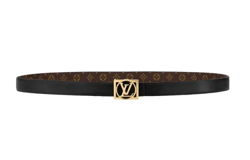 LOUIS VUITTON Canvas Leather Metal Parts Leather Belts Women's Black/Brown Width 1.8cm