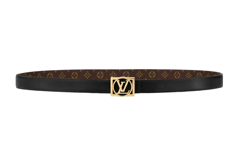 LOUIS VUITTON Canvas Leather Metal Parts Leather Belts Women's Black/Brown Width 1.8cm
