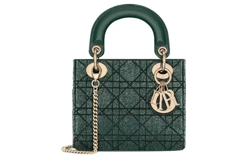 DIOR Lady Dior Cotton Micro Pearl Embroidery Handbag, Shoulder Bag, Crossbody Bag, Handbag Mini Women's Pine Green