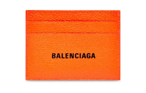Balenciaga Grain Cow Leather Card Holder Unisex Fluorescent Orange