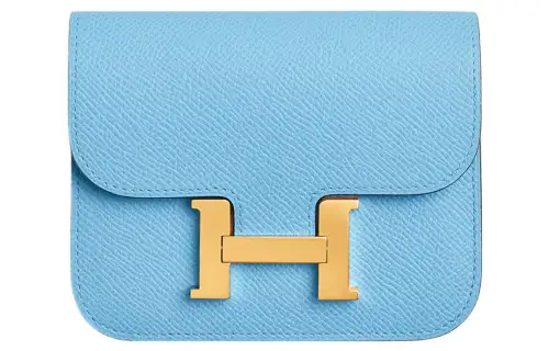 HERMES Constance Slim Gold tone Lock Epsom Leather Wallet, Card Holder, Fanny Pack Women's 7N Celeste Sky Blue