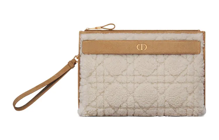 DIOR Caro Shearling Clutch Large Women's Beige/Brown