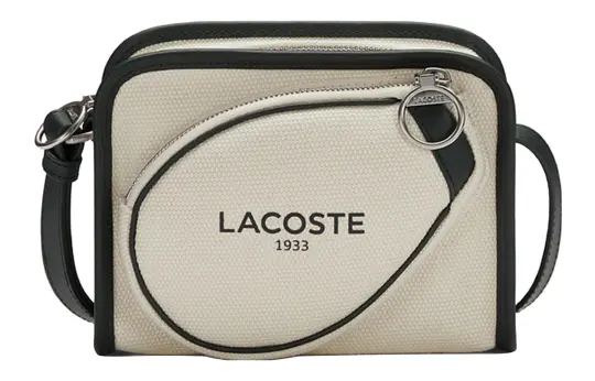 LACOSTE Blended Material Shoulder Bag, Crossbody Bag Unisex Ivory/Emerald Green