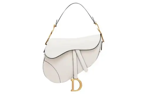 DIOR Saddle Grain Calfskin Saddle Bag, One Shoulder Handbag Women's White