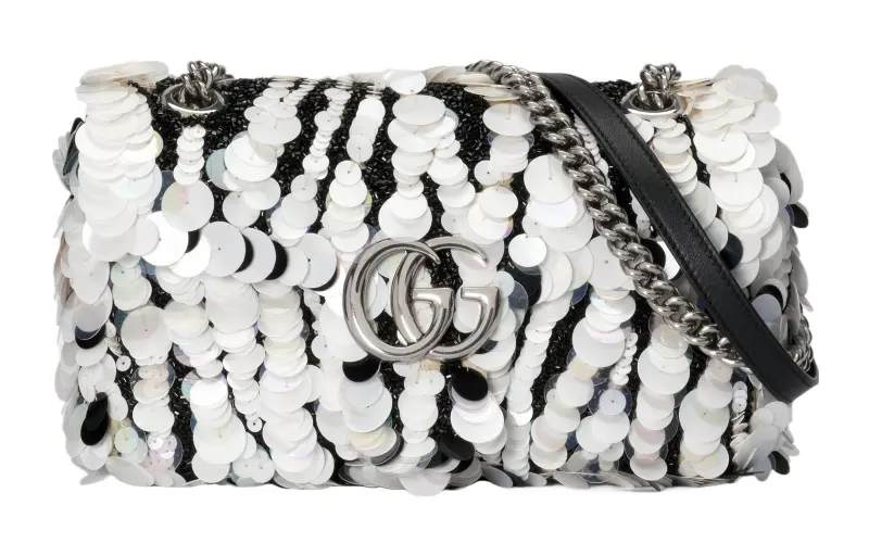 GUCCI GG Marmont Sequins And Bead Embroidery Crossbody Bag, Shoulder Bag Women's