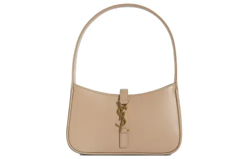 SAINT LAURENT Le 5 A 7 Smooth Cow Leather Hobo Bag, Handbag, Shoulder Bag Women's Dark Beige