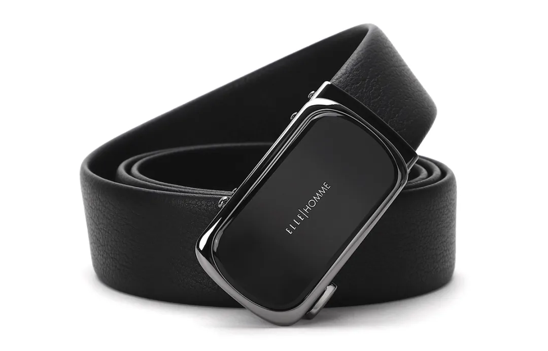Gift Box Set ELLE HOMME Top Grain Cow Leather Belts Men's Black Width 3.55cm