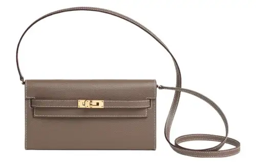 HERMES Kelly To Go Evercolor Leather Crossbody Wallet 20 Women's 18 Etoupe Elephant Gray
