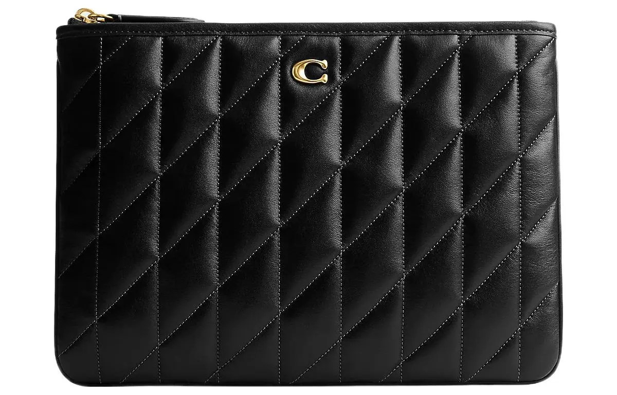 COACH Pouch Leather Clutch Large Women's Black