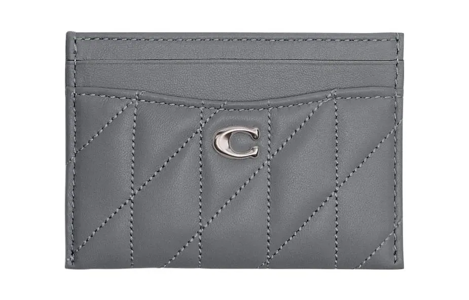 COACH Card Case Leather Card Holder Regular Women's Gray