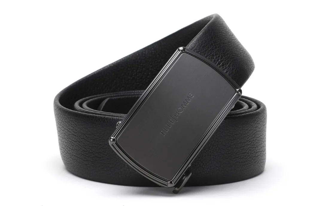 Gift Box Set ELLE HOMME Top Grain Cow Leather Belts Men's Black Width 3.55cm