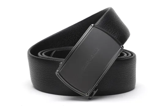 Gift Box Set ELLE HOMME Top Grain Cow Leather Belts Men's Black Width 3.55cm