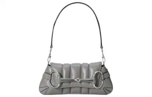 GUCCI Horsebit 1955 Leather Reproduction Shoulder Bag Shoulder Bag Clutch Women's Gray