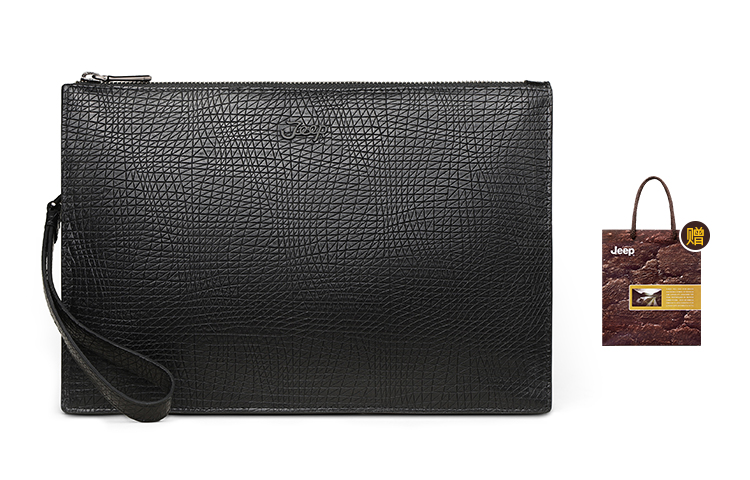 Jeep Genuine Leather Clutch, Handheld Bag, Shoulder Bag, Cell Phone Pouch, Envelope Bag, Clutch Regular Men's Black