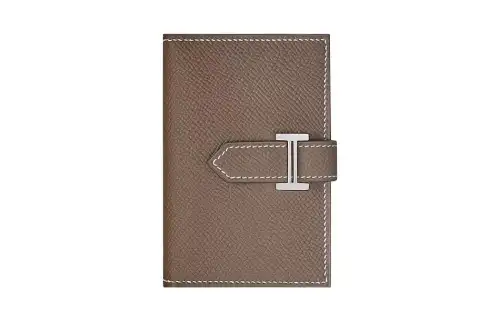 HERMES Bearn Silver Tone Buckle Epsom Leather Card Holder, Wallet Unisex 18 Etoupe Elephant Gray